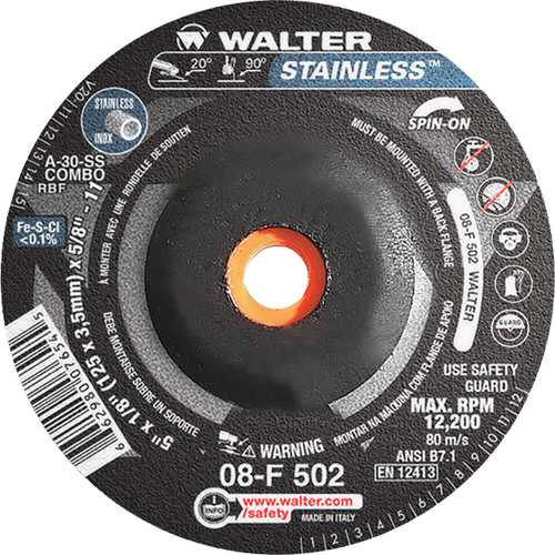 Depressed Centre Grinding Wheels - Stainless Type 27, 5" x 1/8", 5/8"-11 Arbor, Type 27S Les Fournitures Industrielles Méga