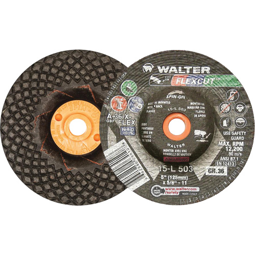 Flexcut Depressed Centre Grinding Wheels, 5", 36 Grit, Aluminum Oxide, 5/8"-11, 12200 RPM, Type 29 Les Fournitures Industrielles Méga