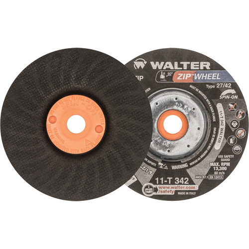 Spin-On Zipcut Right Angle Grinder Reinforced Cut-Off Wheels, 4-1/2" x 7/8", 5/8"-11 Arbor, Type 27, Aluminum Oxide, 13300 RPM Les Fournitures Industrielles Méga