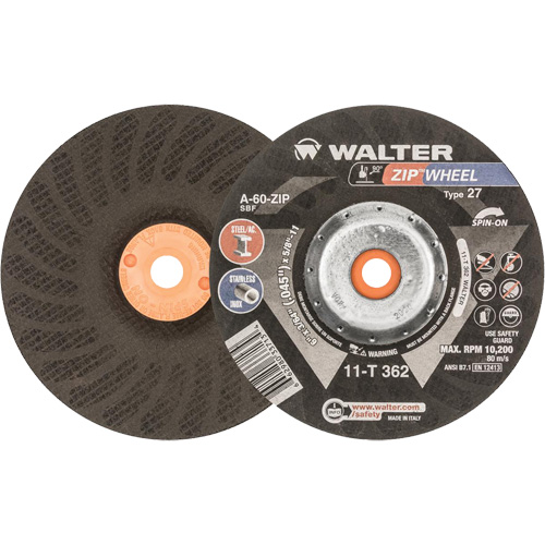 Spin-On Zipcut Right Angle Grinder Reinforced Cut-Off Wheels, 6" x 7/8", 5/8"-11 Arbor, Type 27, Aluminum Oxide, 10200 RPM Les Fournitures Industrielles Méga