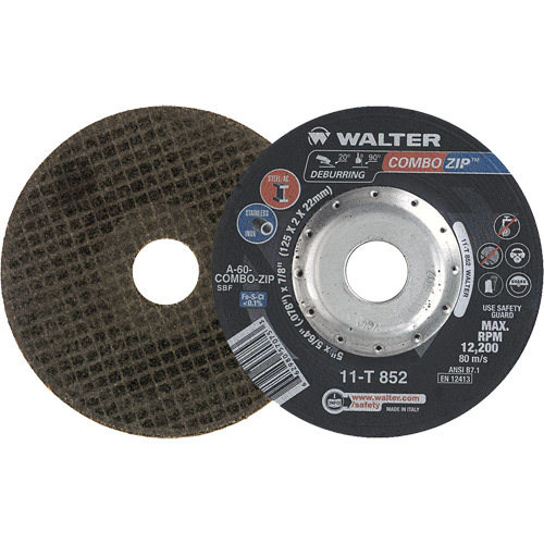 Meules &agrave; tronçonner renforc&eacute;es pour meuleuse &agrave; angle droit - Combo Zip, 5" x 5/64", Arbre de 7/8", Type 27 Les Fournitures Industrielles Méga