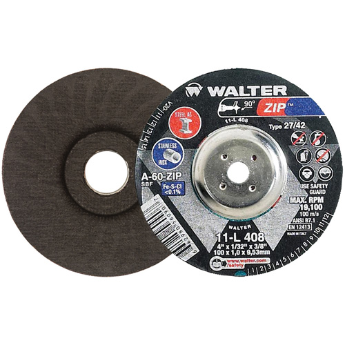 Zip Cutting and Grinding Wheel, 4" x 1/32", 3/8" Arbor, Type 27, 60 Grit, Aluminum Oxide Les Fournitures Industrielles Méga