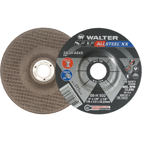 Depressed Centre Grinding Wheels - ALLSTEEL XX, 5" x 1/8", 7/8" Arbor, Type 27, Zirconia Alumina, 12200 RPM Les Fournitures Industrielles Méga
