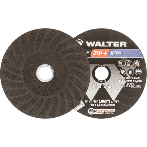 Zip+ Right Angle Grinder Reinforced Cut-Off Wheel, 6" x 1/16", 7/8" Arbor, Type 1, Aluminum Oxide, 10200 RPM Les Fournitures Industrielles Méga
