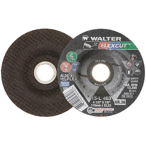 FLEXCUT Grinding Wheel, 4-1/2", 36 Grit, Aluminum Oxide, 7/8", 13300 RPM, Type 29 Les Fournitures Industrielles Méga