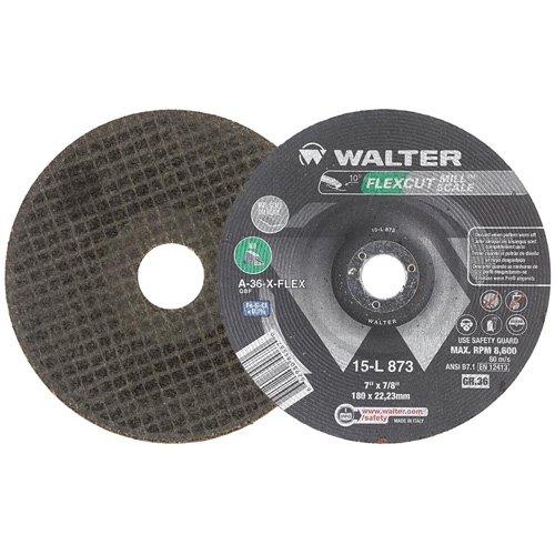 Meule FLEXCUT MILL SCALE, 7", 36 Grain, Oxyde d'aluminium, 7/8", 8600 Tr/min, Type 29 Les Fournitures Industrielles Méga