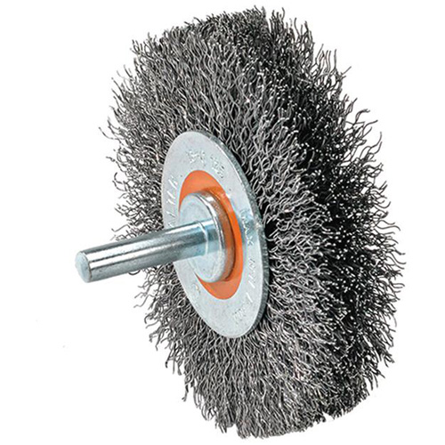 Mounted Crimped Wire Wheel, 4" Dia., 0.0118" Fill Les Fournitures Industrielles Méga