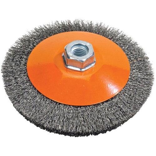 Saucer Crimped Wire Wheel, 6" Dia., 0.012" Fill, 5/8"-11 Arbor Les Fournitures Industrielles Méga