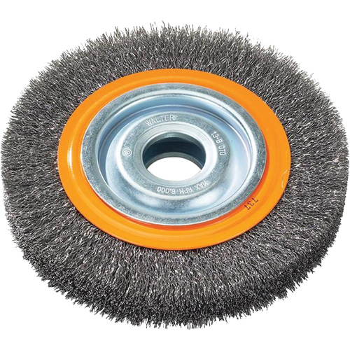 Crimped Wire Bench Wheel Brush, 6" Dia., 0.0118" Fill, 1/2" - 1/4" Arbor Les Fournitures Industrielles Méga