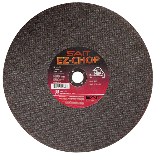 EZ-Chop&reg; Chop Saw Wheel, 14" x 3/32", 1" Arbor, Type 1, Aluminum Oxide, 4400 RPM Les Fournitures Industrielles Méga