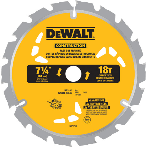 Lame de scie &agrave; pointes au carbure pour coupe rapide, 7-1/4", 18 dents, Pour Bois Les Fournitures Industrielles Méga