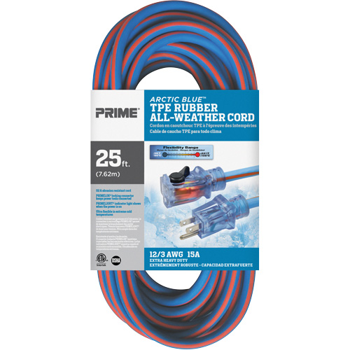 Arctic Blue TPE-Rubber Locking Extension Cord, All-Weather, SJEOW, 12/3 AWG, 15 A, 25' Les Fournitures Industrielles Méga