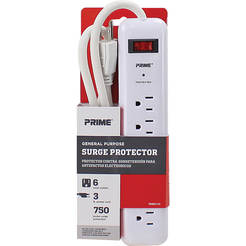 Surge Protector, 6 Outlets, 750 J, 1875, 3' Cord Les Fournitures Industrielles Méga