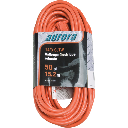 Cordon rallonge en vinyle, Ext&eacute;rieur, SJTW, AWG 14/3, 15 A, 50' Les Fournitures Industrielles Méga
