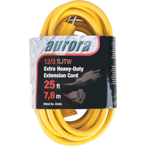 Vinyl Extension Cord, Outdoor, SJTW, 12/3 AWG, 15 A, 25' Les Fournitures Industrielles Méga