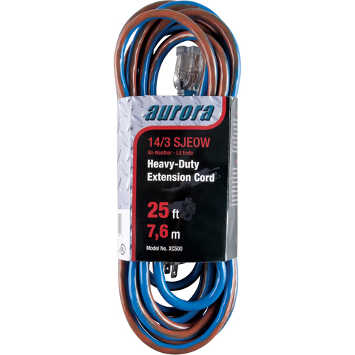 TPE-Rubber Extension Cord With Light Indicator, All-Weather, SJEOW, 14/3 AWG, 15 A, 25' Les Fournitures Industrielles Méga