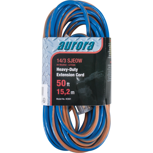 TPE-Rubber Extension Cord With Light Indicator, All-Weather, SJEOW, 14/3 AWG, 15 A, 50' Les Fournitures Industrielles Méga