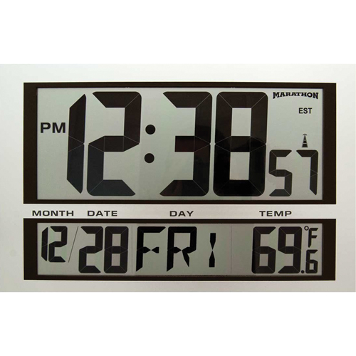Horloge g&eacute;ante, Num&eacute;rique, &agrave; piles, 16,5" la x 1,7" p x 11" h, Argent Les Fournitures Industrielles Méga