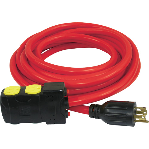 Generator Extension Cord with Resets, SJTW, 10 AWG, 20 A, 4 Outlet(s), 25' Les Fournitures Industrielles Méga