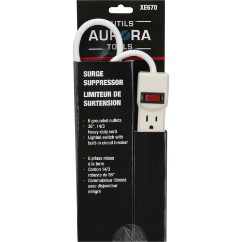 Surge Suppressor, 6 Outlets, 200 J, 1875 W, 3' Cord Les Fournitures Industrielles Méga