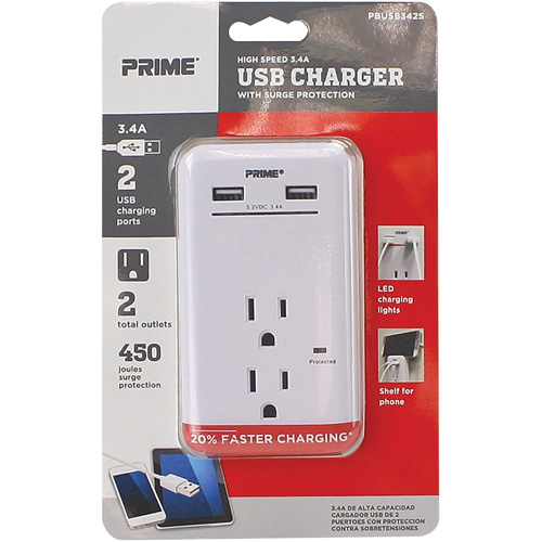 Prime&reg; USB Charger with Surge Protector Les Fournitures Industrielles Méga