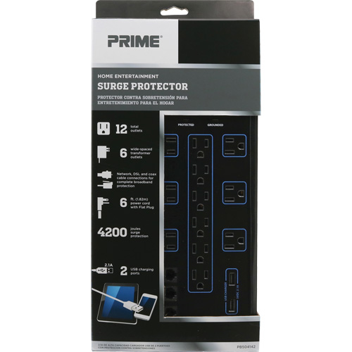 USB Charging Surge Protectors, 12 Outlets, 4200 J, 1875 W, 6' Cord Les Fournitures Industrielles Méga