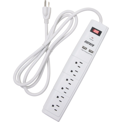 Limiteur de surtension avec chargeur USB, 6 Prises, 1200 J, 1875 W, Cordon 6' Les Fournitures Industrielles Méga