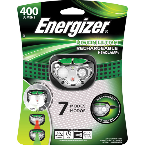 Vision Ultra Headlight, LED, 400 Lumens, 4 Hrs. Run Time, Rechargeable Batteries Les Fournitures Industrielles Méga