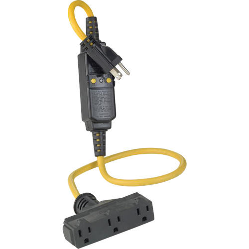 Rallonge et connecteur DDFT en ligne &agrave; trois branchements, 120 V, 15 A, Cordon de 3' Les Fournitures Industrielles Méga