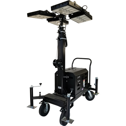 Tour d'&eacute;clairage avec quatre lampes DEL Beacon, Diesel/&eacute;lectrique, 800 Watts, 120 000 Lumens, Hauteur de 17' Les Fournitures Industrielles Méga