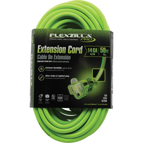 Flexzilla&reg; Pro Industrial Extension Cord, All-Weather, SJTW, 14/3 AWG, 15 A, 50' Les Fournitures Industrielles Méga
