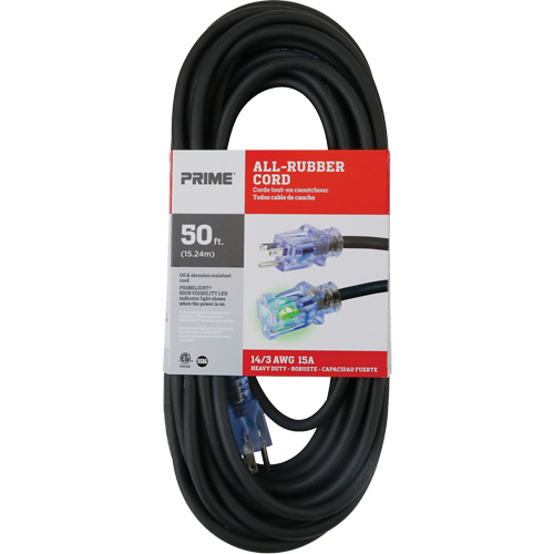 All-Rubber Extension Cord, Outdoor, SJOOW, 14/3 AWG, 15 A, 50' Les Fournitures Industrielles Méga