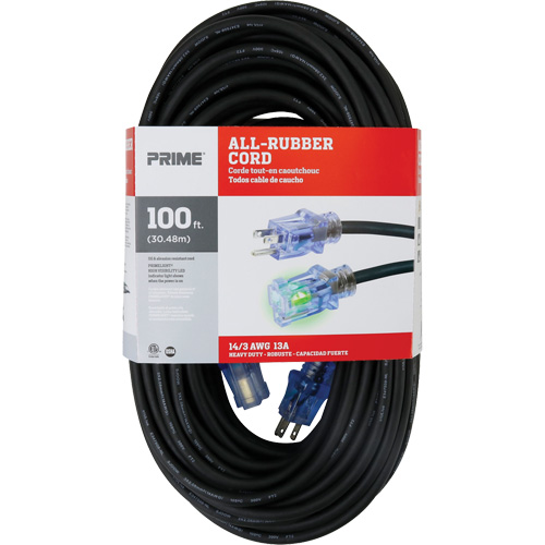 All-Rubber Extension Cord, Outdoor, SJOOW, 14/3 AWG, 15 A, 100' Les Fournitures Industrielles Méga