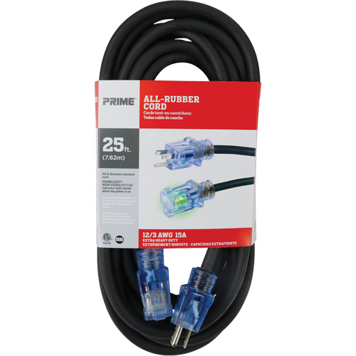 Cordon rallonge All-Rubber, Ext&eacute;rieur, SJOOW, AWG 12/3, 15 A, 25' Les Fournitures Industrielles Méga