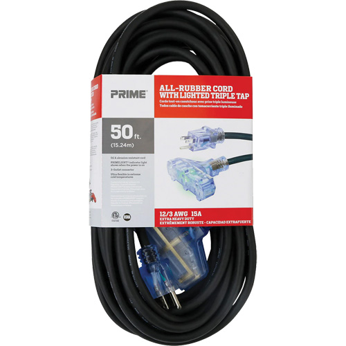 Cordon rallonge All-Rubber, Ext&eacute;rieur, SJOOW, AWG 12/3, 15 A, 3 prise(s), 50' Les Fournitures Industrielles Méga
