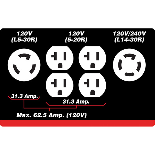 G&eacute;n&eacute;ratrice &agrave; essence &agrave; d&eacute;marreur &eacute;lectrique, 10000 W de surtension, 7500 W nominale, 120 V/240 V, R&eacute;servoir de 25 L Les Fournitures Industrielles Méga