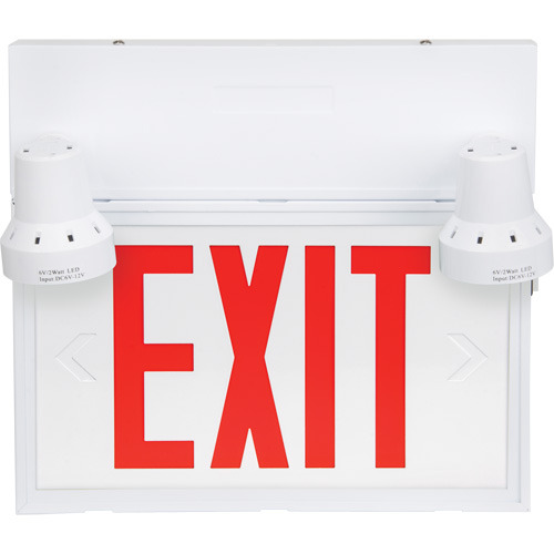 Enseigne de sortie avec &eacute;clairage de s&eacute;curit&eacute;, DEL, &agrave; piles/&agrave; raccordement fixe, 12-1/10" lo x 11" la, Anglais Les Fournitures Industrielles Méga