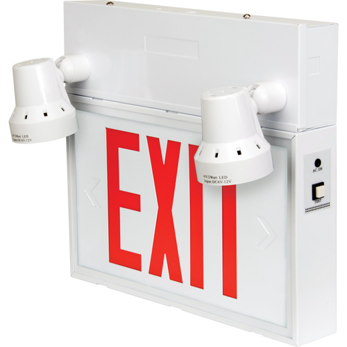 Enseigne de sortie avec &eacute;clairage de s&eacute;curit&eacute;, DEL, &agrave; piles/&agrave; raccordement fixe, 12-1/10" lo x 11" la, Anglais Les Fournitures Industrielles Méga