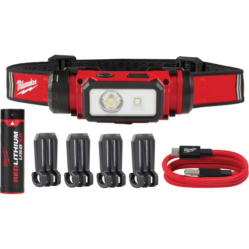 REDLITHIUM USB Hardhat Headlamp, LED, 600 Lumens, 5 Hrs. Run Time, Rechargeable Batteries Les Fournitures Industrielles Méga