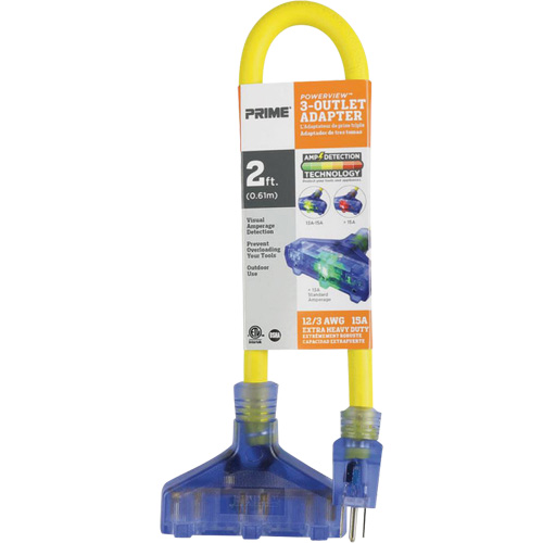 Adaptateur avec d&eacute;tection visuelle de lamp&eacute;rage, Ext&eacute;rieur, AWG 12/3, 15 A, 3 prise(s), 2' Les Fournitures Industrielles Méga