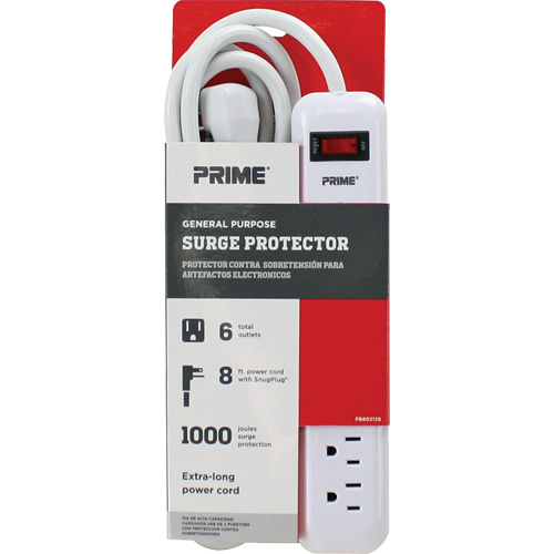 Protecteurs de surtension, 6 Prises, 1000 J, 1875 W, Cordon 8' Les Fournitures Industrielles Méga