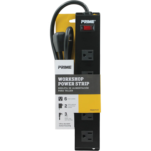 Bloc multiprise pour atelier en m&eacute;tal, 6 Prise(s), 3', 15 A, 1875 W, 125 V Les Fournitures Industrielles Méga