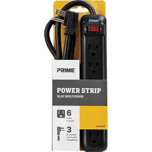 Power Strip, 6 Outlet(s), 3', 15 A, 1875 W, 125 V Les Fournitures Industrielles Méga