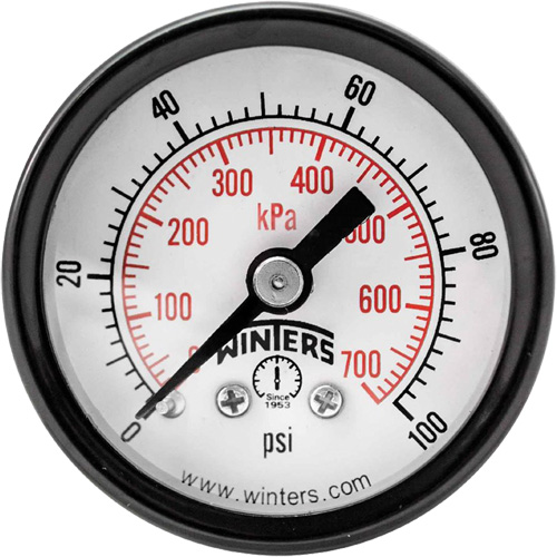 Manom&egrave;tre &eacute;conomique,  1-1/2", 0 - 100 psi, Fixation arri&egrave;re, Analogique Les Fournitures Industrielles Méga