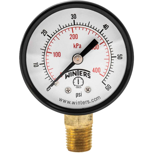 Manom&egrave;tre &eacute;conomique,  2", 0 - 60 psi, Fixation inf&eacute;rieure, Analogique Les Fournitures Industrielles Méga