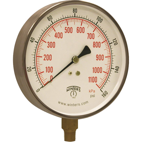 Manom&egrave;tre pour entrepreneur,  4-1/2", 0 - 160 psi, Fixation inf&eacute;rieure, Analogique Les Fournitures Industrielles Méga