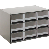 Modular Parts Cabinets, Steel, 9 Drawers, 17" x 10-9/16" x 3-1/16", Grey Les Fournitures Industrielles Méga
