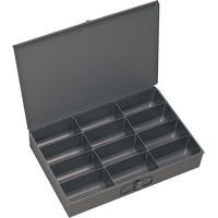 Compartment Scoop Boxes, Steel, 12 Slots, 18" W x 12" D x 3" H, Grey Les Fournitures Industrielles Méga