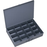 Compartment Scoop Boxes, Steel, 16 Slots, 18" W x 12" D x 3" H, Grey Les Fournitures Industrielles Méga