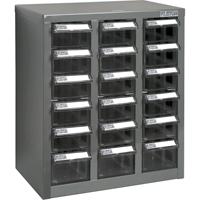Casiers pour pi&egrave;ces KPC-600, Acier galvanis&eacute;, 18 tiroirs, 13-9/10" x 8-7/10" x 16-3/10", Gris Les Fournitures Industrielles Méga